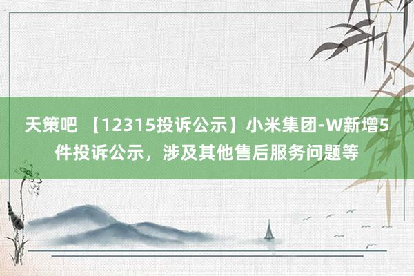 天策吧 【12315投诉公示】小米集团-W新增5件投诉公示，涉及其他售后服务问题等